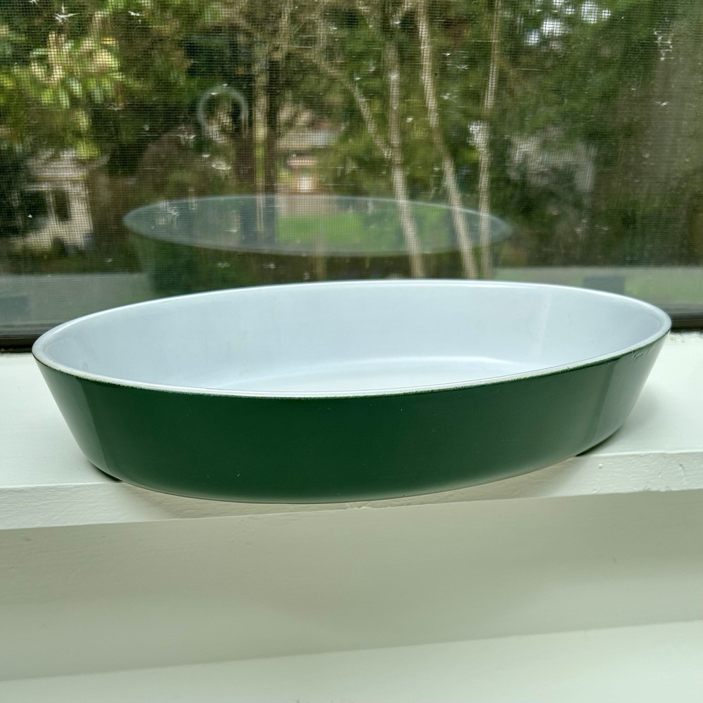 Emile Henry France Green Oval Casserole AuGratin Baking Dish 12" x 8.5" Vtg